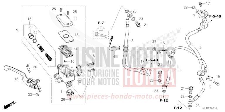 MAITRE-CYLINDRE DE FREIN AVANT CYLINDRE de Hornet 500 PEARL HORIZON WHITE (NHB61) 2026